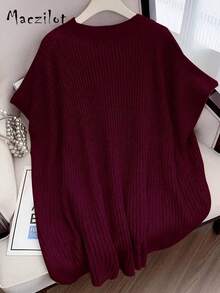 Suéter de punto sin mangas, cómodo y elegante, de unicolor, de talla grande, a la moda para otoño/invierno - Morado Violeta - Ver 6