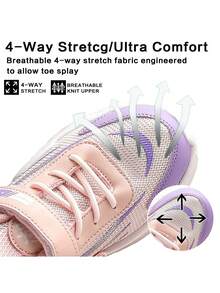 1 Pair Lightweight Breathable Mesh Running Sneakers, Striped Casual Athletic Style, Low-Top Sports Shoes For All Seasons, With Hook And Loop Closure, Round Toe Fabric Breathable Upper And EVA Sole, Suitable For Boys And Girls - Pink - View 3