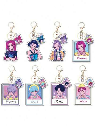 DOBBLE New Cartoon Anime Themed K-Pop Exorcist Hunter PMMA Acrylic Keychain, Anime Character Pattern Keyring, Backpack Decor, Holiday Small Gift