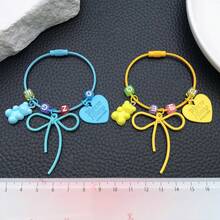 1pc Wire Bow Bear Heart Shaped Retractable Keychain, Cute Cable Keychain, Bag Charm, Wallet Pendant - Bow - View 5