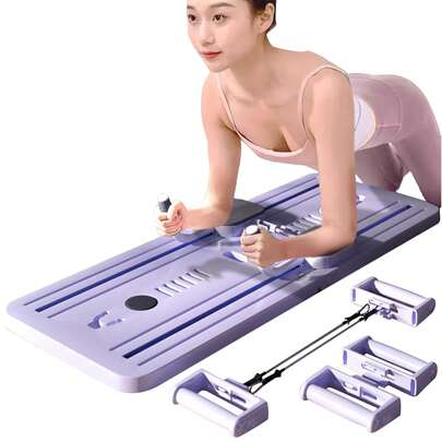 Agilithor Space-Saving Pilates Reformer Board Set - 8-In-1 Foldable Design Ideal Pilates Equipment For Full-Body Workouts Abdominal Wheel Abdominal Muscle Toning Device Pilates Machine Pink/Black/Purple