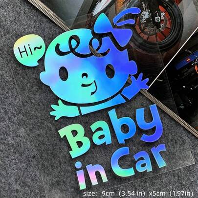 AD Cartoon "Baby im Auto" Laser Auto Aufkleber - Wasserfest, UV-beständig, personalisierter Sicherheitswarnung Aufkleber