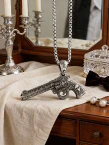 1PC New Retro Skeleton Revolver Pendant Necklace For Men And Women Hip-Hop Rock Motorcycle Party Jewelry Gift - Fashion - View 1