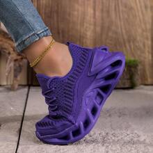 女士时尚百搭厚底舒适休闲运动鞋，简约休闲鞋 - 紫色 - 查看 9