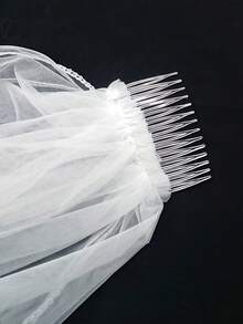 1pc Elegant Bridal Veil, Faux Pearl Decor Bridal Hair Clip, White Sheer Tulle Bridal Veil With Long Tail, Suitable For Wedding, Bachelorette Party, Photography Props - White - View 3