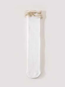 1 Pair Girls' Lace Trim Mid-Calf Socks, Elegant & Sweet Style Suitable For Back To School, Dance - White - View 10