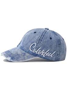 1pc Unisex Baseball Cap With Embroidered English Letter, Distressed Denim Soft Crown Curved Brim Hat - Multicolor - View 13