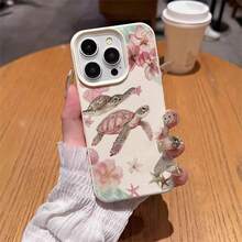 1pc TPU Material Fresh Floral Sea Turtle Ocean Pattern Phone Case Compatible With IPhone 17 Pro Max/17/16 Pro Max/15/13/12/11, S20 FE/A15/S24/A55, Compatible With Redmi Note 11/12/13 Pro, Full Coverage Anti-Drop Soft Protective Phone Cover,International Version, Not The Domestic Version - White - View 4