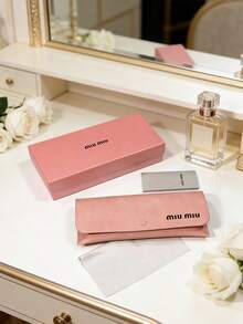 Miu Miu Soft Sakura Pink Leather Eyeglass Case Gift Set, Snap Closure Portable Fashion Glasses Storage Bag With Original Cleaning Cloth And Brand - Pink - View 6