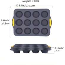 硅胶玛芬/纸杯蛋糕烘焙模具，耐热不粘，易清洗，可重复使用，适用于布丁、果冻、蛋糕、吐司、面包、烤盘、烤箱、烘焙工具 - 藍色 - 查看 10