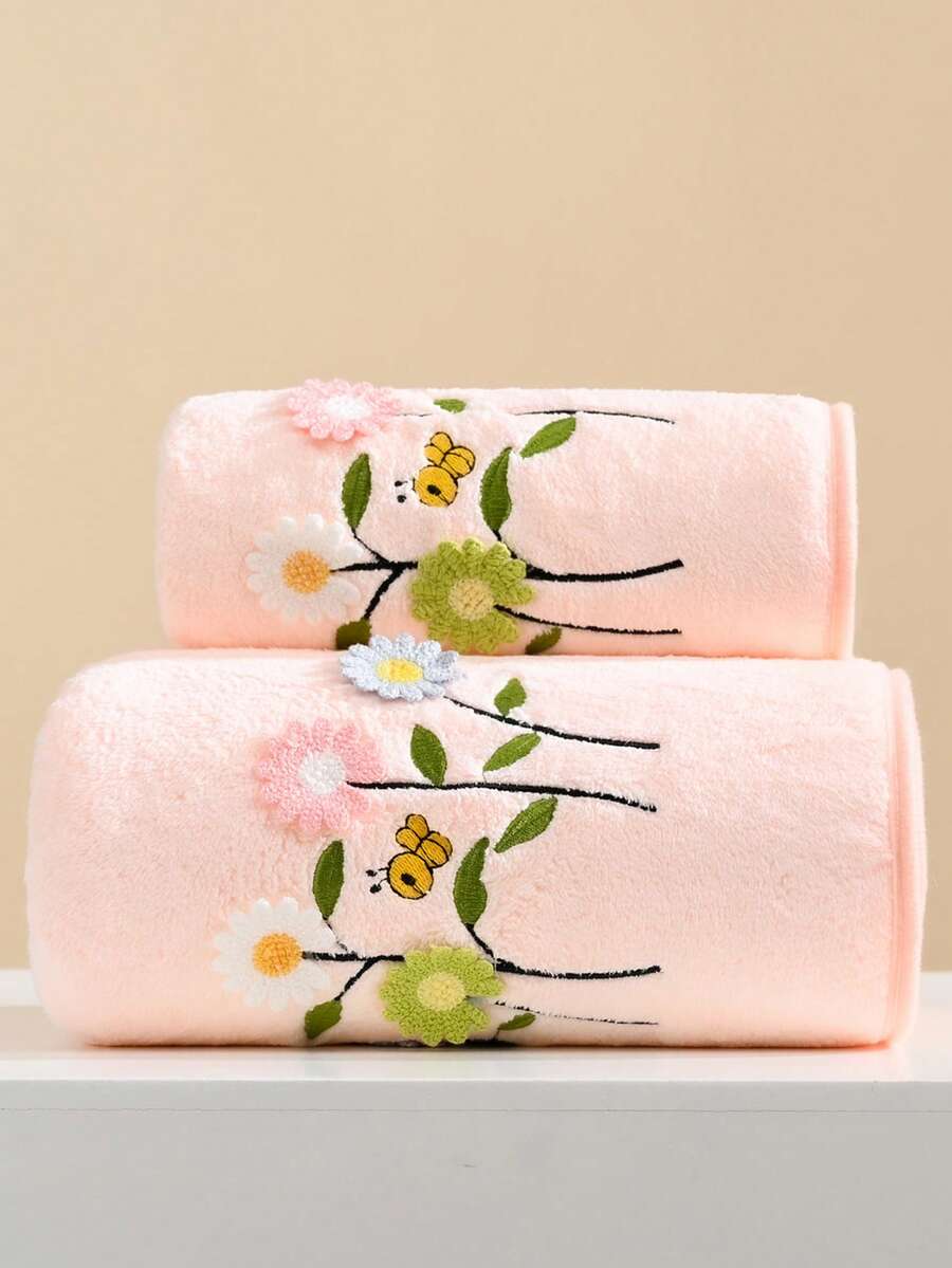 Infant & Toddler Cartoon Cute Absorbent Soft Coral Fleece Bath Towel/Washcloth - Pink - View 1