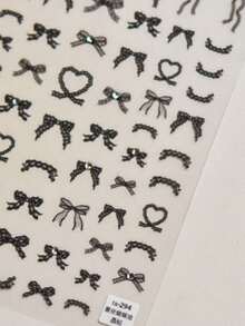 1pc Cute Black Bow Nail Sticker, Japanese Macaron Ribbon Self-Adhesive Nail Art Decor DIY Nails Nail Stickers - Black - View 4