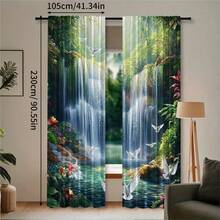 2pcs Nature Style Waterfall & Forest Landscape Blackout Curtains, Polyester, With Rod Pocket, Modern Design, Machine Washable, Suitable For Bedroom And Multiple Rooms - Multicolor 2 - View 14