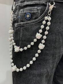 1 件时尚街头嘻哈人造水晶水钻球双层腰链，男女手工身体链，适合日常佩戴 - 白色 - 查看 11