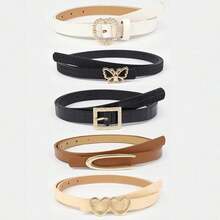 5件套女士蝴蝶双心扣简约百搭细腰带，PU皮革，四季皆宜 - 多色 - 查看 7