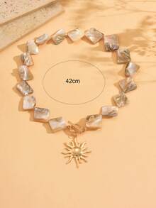 1pc Handmade Unique Gold Alloy Irregular Sun Pendant Niche Design Women Necklace, Suitable For Daily Wear, Beach, Party, Date - Golden - View 4