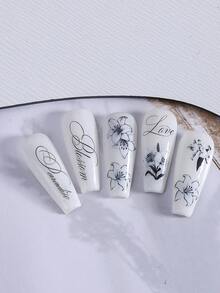 2 miếng dán móng tay hình chữ cái Ink Lily, họa tiết chữ cái trang nhã, tự dính, dụng cụ làm móng DIY dành cho nữ. - màu đen - Xem 9