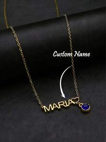 1pc Customized Name Necklace Personalized Name Necklace With Birthstone Pendant Exquisite Customized Stainless Steel Nameplate Pendant Necklace Choker Handmade Jewelry Birthday Gift Christmas Gift Valentine's Day Gift For Her Him - Gold - View 6