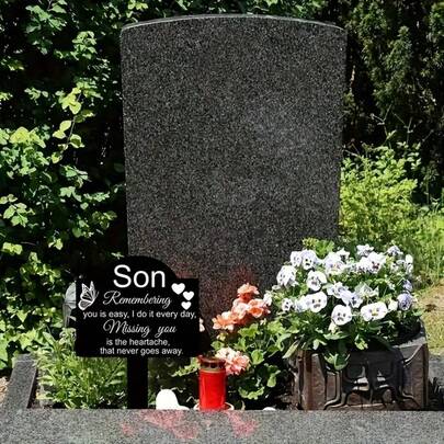 2D Flat Black Acrylic Son Memorial Garden - Ideal For Condolences And Anniversaries, Outdoor Grave Markers, No Electricity Required
