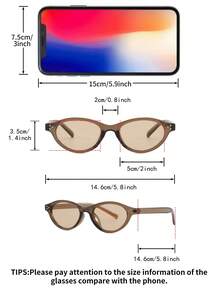 1 Pair Women's Brown Oval PC Frame Vintage Tinted Personalized Rivet Fashion Glasses - Through Tea - View 5