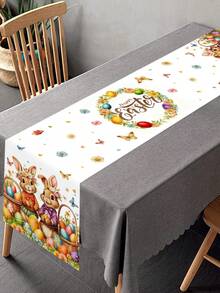 1 pieza Conejito colorido, huevo, mariposa Patrón de 35*180cm Camino de mesa de estilo granja de poliéster para Pascua, decoración alegre del hogar para Pascua, decoración de mesa de comedor para las vacaciones de primavera 2026 - Multicolor - Ver 3