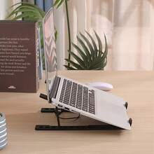 Adjustable Height Laptop/Tablet Stand With Cooling Blue Light, Ergonomic Design For Neck Comfort, Portable For Live Streaming, Study And Office Use, Made Of High-Quality Materials - Black - View 5