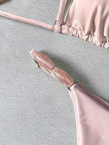 Bikinx Women's Elegant Bikini Set, Featuring Spaghetti Straps, Tie-Front, And Open Back Design With Knotted Details For A Fashionable Look - Hồng - Xem 9