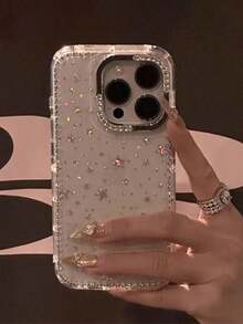 1pc Luxury Electroplated Rhinestone Edged Shiny Star Transparent Full Body Shockproof Phone Case, Compatible With IPhone 17/17 Air/17 Pro/17 Pro Max, 16, 16 Pro, 16 Plus, 16 Pro Max, 15, 14, 14 Pro Max, 13, 12, 11 - 款式2(1件) - 查看 13