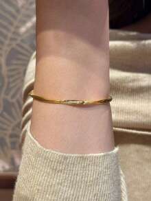 1 pieza Pulsera de bucle de circonita cúbica dorada, pulsera de mujer elegante y delicada adecuada para apilar y uso diario - Dorado - Ver 7