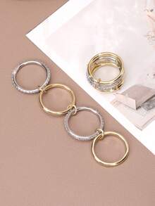 18K Gold Plated Interlocking Stackable Rings Set, Women's Personalized Rings With Cubic Zirconia, Suitable As Gifts - Serial - View 7