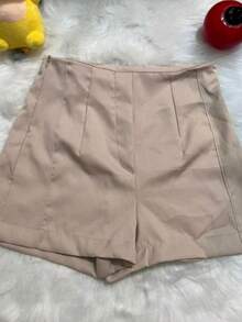 Women's Tailored High-Waisted Shorts With Side Zipper. - Màu be - Xem 2