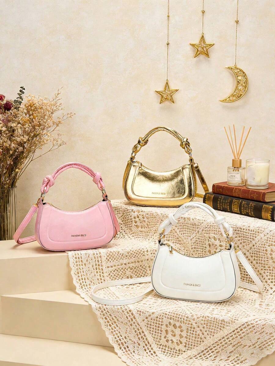 Chiếc túi xách mini hình lưỡi liềm thời trang này được làm từ chất liệu PU với thiết kế khóa kéo, có bề mặt bóng và sáng. Thiết kế tối giản và thanh lịch rất phù hợp để đi mua sắm hoặc du lịch. Túi có thể dễ dàng đựng tiền mặt và son môi hàng ngày, trở thành một phụ kiện thời trang đa năng. Phong cách đa dụng của nó phù hợp với nhiều dịp khác nhau. - Nhiều màu - Xem 1