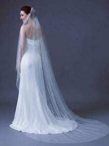 1 chiếc khăn voan cô dâu giả ngọc trai, dài đến đầu ngón tay, kiểu dáng dài thướt tha, thích hợp cho đám cưới, tiệc độc thân, phụ kiện chụp ảnh cưới, kèm lược cài tóc bằng kim loại. - Màn che - Xem 10