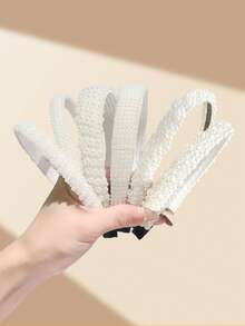 1pc Simple White Pearl Headband, Comfortable Non-Slip Headpiece, Suitable For Daily Wear, Elegant Faux Pearl Headband, Shiny Beaded Headband, Suitable For Wedding And Bridesmaid Looks Hairband Diadema Hair Hoop - White - View 2