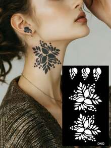 Plantilla de tatuaje hueco hecho a mano Hana - Patrón de flor de rosa para arte de uñas - Diseño floral sexy, adecuado para manos, pintura DIY, tinta, pegatinas de plantilla de mandala reutilizables, apto para maquillaje de fiesta corporal de mujeres - Negro - Ver 13