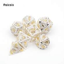 Asixsix 7 Pcs White Golden Dragon Metal Dice Hollow Metal Polyhedral Dice Set Suitable For Role-Playing RPG Board Game Card Game - Apricot - View 2