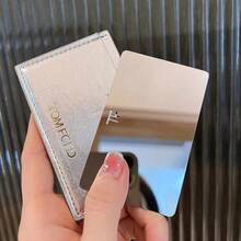 Tom Ford Silver Leather Card Holder With Mirror, Compact Makeup Mirror Case - Silver - View 5