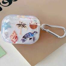 Coconut Island Sea Turtle Design Earphone Case, Transparent Refreshing Earphone Cover, Earphone Anti-Drop Shell, Suitable Compatible With Apple Bluetooth Earphone Protective Case - Clear - View 10