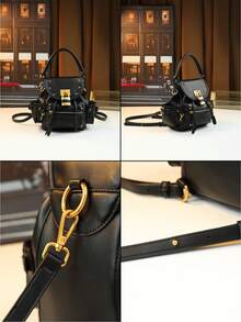 Unique Vintage Rivet Lock Handbag, Multi-Function Travel Bag - Black - View 3