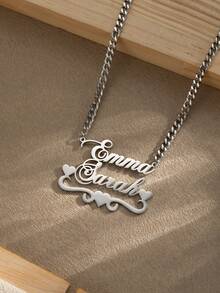 1pc Customized Double-Layer Name & Heart Necklace, Personalized Crown Name Necklace With Birthstone, Couples Nameplate Necklace Gift, Valentine's Day Gift, Christmas Gift - Silver+Style 8 - View 6