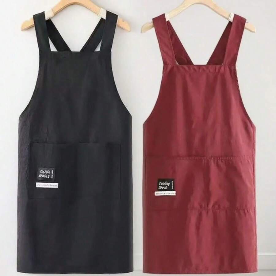双口袋厨房/烹饪/烧烤围裙，男女通用，防水轻便，适合烧烤、餐厅、花园、咖啡厅等场所。 - 雙口袋 - 查看 1