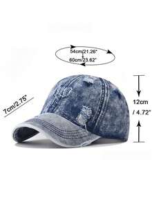 1pc Distressed Washed Denim Baseball Cap, Unisex Couple Style, Outdoor Versatile All Season Soft Crown Curved Brim Hat - Multicolor - View 8