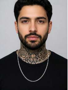 Men's Thin 3mm Chain Necklace 3x1 60cm Stainless Steel - Silver - View 1