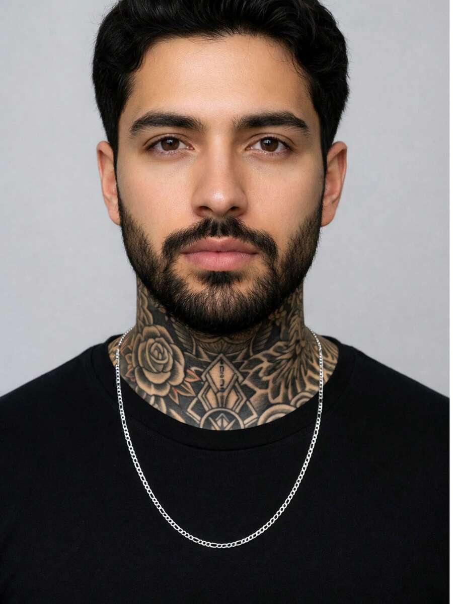 Men's Thin 3mm Chain Necklace 3x1 60cm Stainless Steel - Silver - View 1