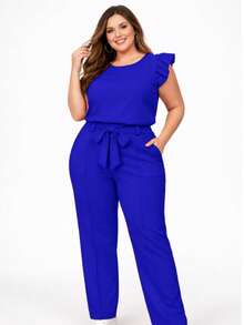 Elegant Plus Size Social Set In Dune Crepe, Casual Style With Drawstring Pockets, For Office Or Home. - Royal Blue - View 3