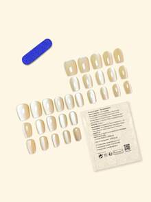 30pcs Press On Nails Short French Nails Y2k Butter Yellow Nails Square Glitter Pattern Simple Reusable Press On Acrylic Nails Fake Nails Supplies Free Of 24 Pieces Of Jelly Tabs And A Mini File - Yellow - View 3