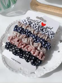 6pcs Satin Fabric Hair Ties Combination, Multi-Element, High Elasticity, Non-Damaging, Minimalist Polka Dot/Striped Basic Hair Scrunchies - Multicolor - View 8