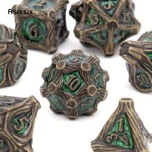 Asixsix 7pcs Green Tree Stump Solid Metal Polyhedral Dice Set, Suitable For Role-Playing RPG Tabletop Card Games - Green - View 7