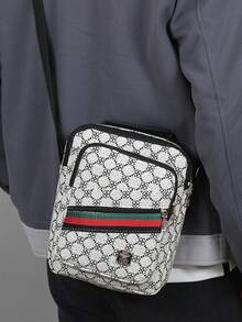 新款多功能男士斜挎包，深灰/棕/白/卡其色可选，复古花卉图案，PU材质，时尚休闲风，适合户外活动、购物、运动、通勤、骑行等场合，可调节肩带，轻便易携，是送给男士、丈夫、父亲的理想礼物，也是情人节的绝佳选择。 - 彩色 - 查看 5