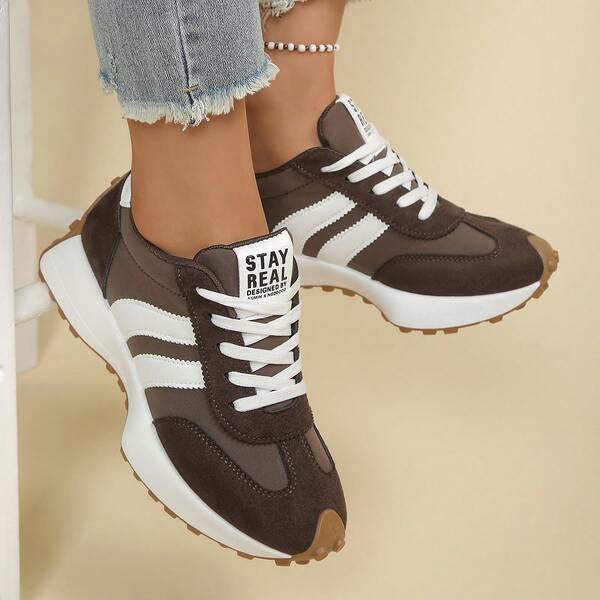 Modische Plateau-Sneaker für Damen, Sohlendesign, stilvolle atmungsaktive Walkingschuhe, komfortabler Halt, geeignet für den täglichen Gebrauch und Fitness, Sportschuhe, lässige Schnürsneaker mit Einsätzen